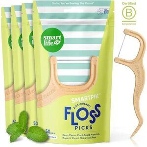 Eco Friendly Mint Dental Floss Picks Thin Thread Biodegradable 200 Count Pack